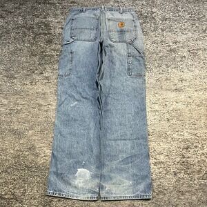 Carhartt Jeans Carpenter Mens 32x32 Blue Distressed Denim Workwear B13 DPS